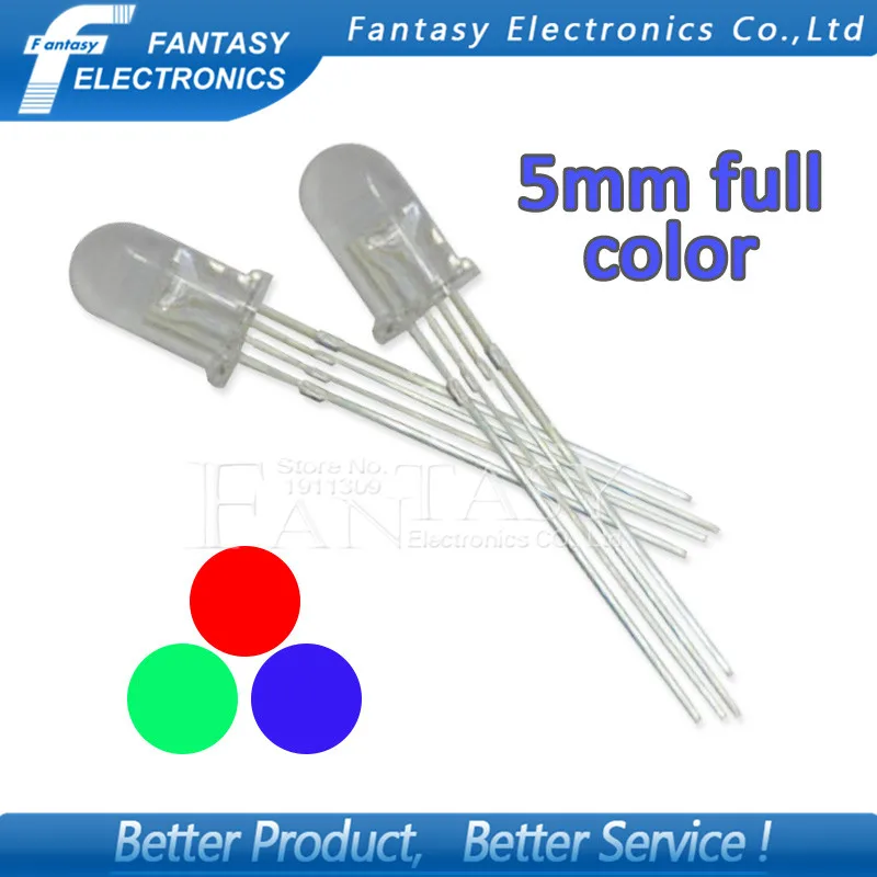 

50pcs 5mm full-color LED RGB red, green and blue Four feet transparent highlight color Controllable seven lights Common anode