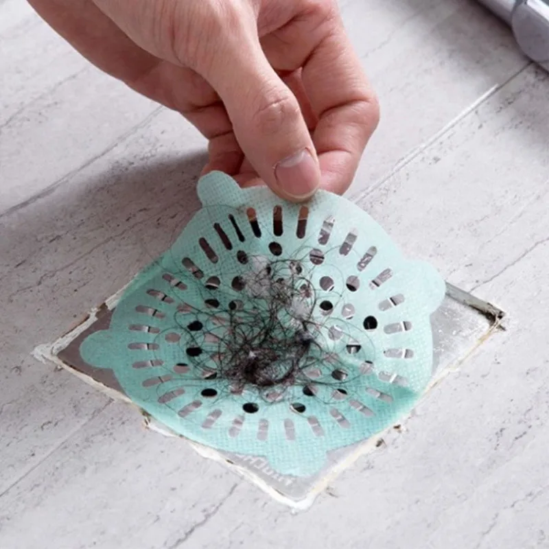 

10Pcs Disposable Floor Drain Sticker Green Hair Filter Catcher Paster Paper Drain Hair Stopper Bathroom Kitchen Cleaning Tools