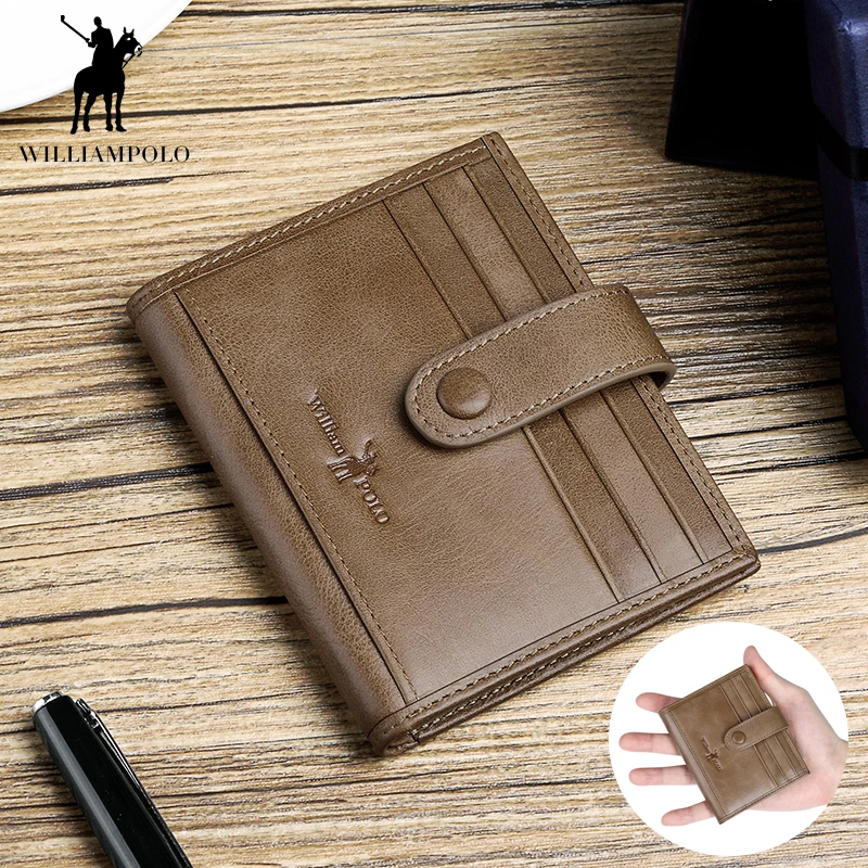 

WILLIAMPOLO Leather Card Holder Wallet for Man Small Mini Thin Wallet men Fashion Gift for Man Luxury Brand wallet short hasp