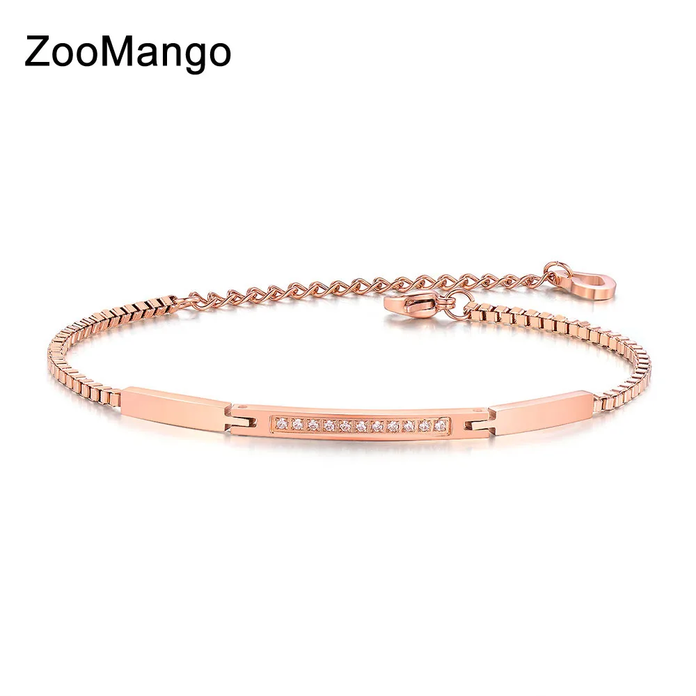 

ZooMango Titanium Steel Cubic Zirconia Elbow Bracelets Bangle For Women Rose Gold Color Box Exteneded Link Chain Bracelet OGS845