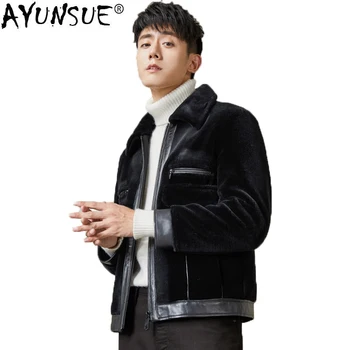 

AYUNSUE Winter Jacket Men Real Fur Coat Sheep Shearing Men's Leather Jacket Short Overcoat Luxury Coat Men MG-1800006 KJ1322