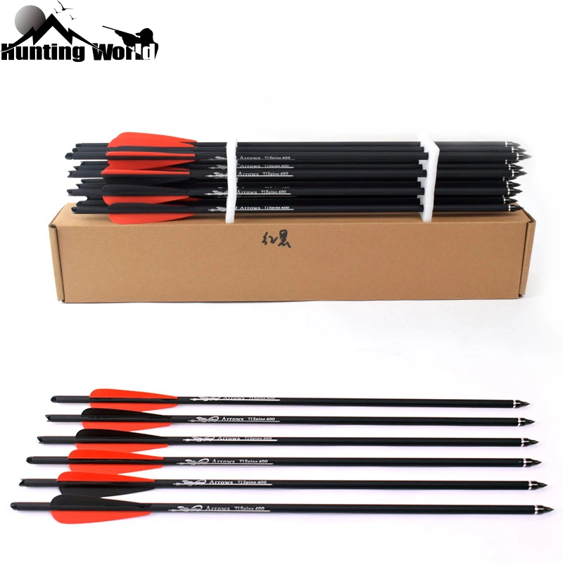 12Pcs-Crossbow-Carbon-Arrow-16-20-Inches-Spine-400-with-Red-and-black-Feather-for-Crossbow(3)