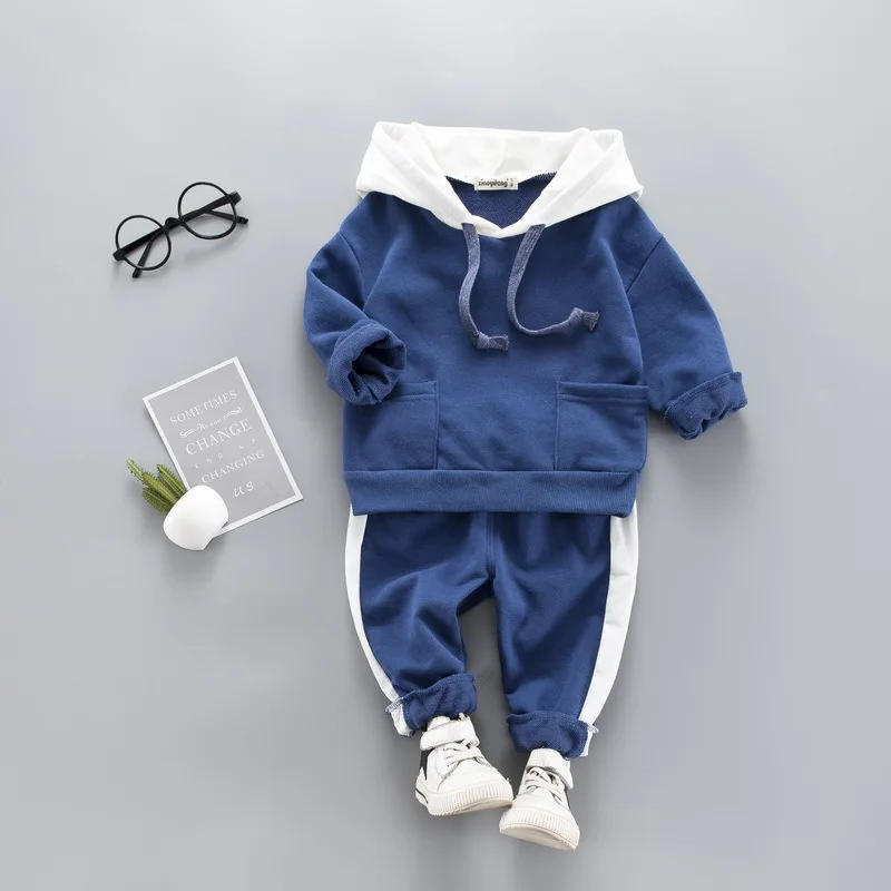 Детская одежда спортивный комплект, коллекция года, осенняя одежда для маленьких мальчиков толстовки с капюшоном+ штаны, комплект из 2 предметов Одежда для младенцев, одежда для мальчиков, От 1 до 4 лет - Цвет: Blue