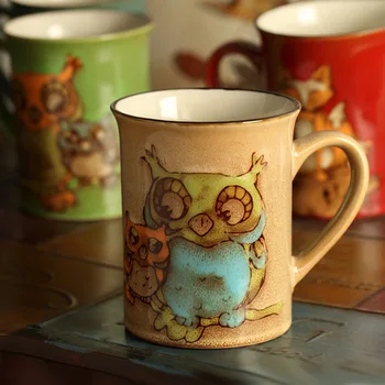 

Personality Reaction glaze Owl Pattern Ceramic Mug Elegant Embossed Coffee Mug Ceramic Milk Mug Office Meeting Tea Cup