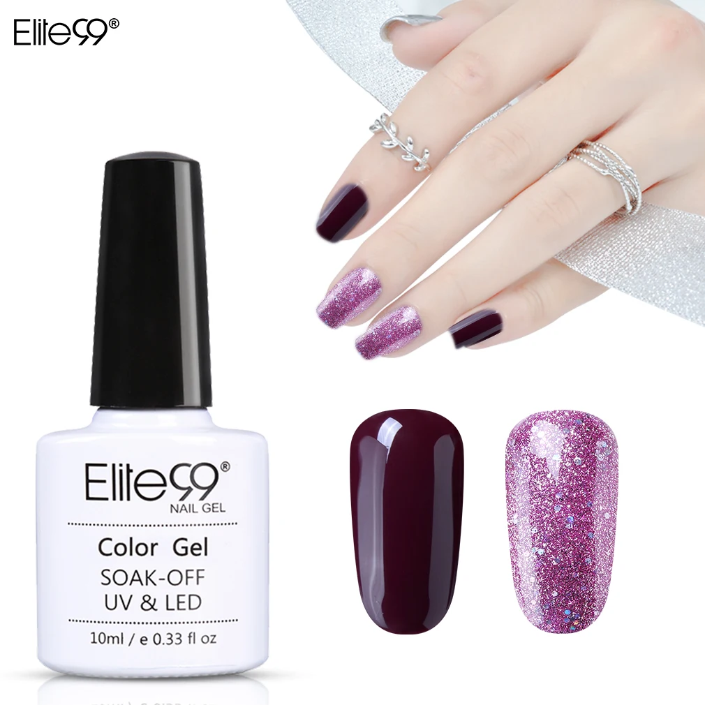 

Elite99 10ml UV Gel Nail Polish 2 pieces/lot Soak Off Nail Gel Glitter Pearl + Wine Red Color Long Lasting Nail Art Design Gel