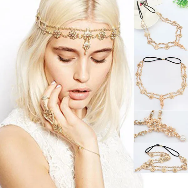 

Vintage Head Chain Headband Hair band Hair Jewelry Flower Tassel Forehead Headpiece Hair Chains For Women -Ff