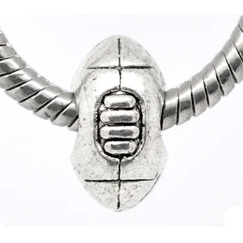 

20Pcs Antique Silver Tone American Football Charms European Spacer Beads Fit Snake Chain Jewelry Findings 14x9mm