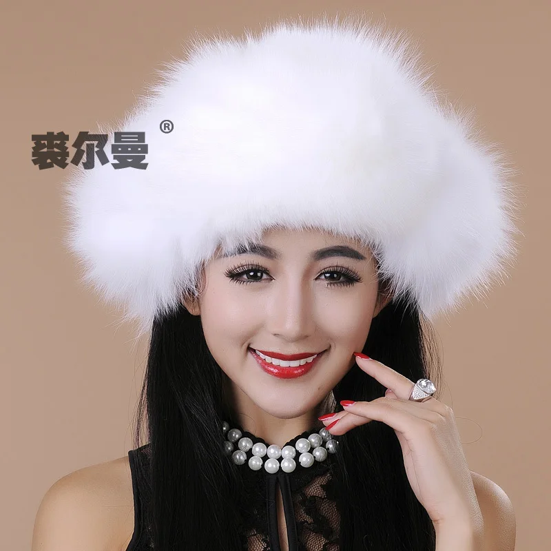 Новая модная женская зимняя шапка из натурального Лисьего меха женская Защитная теплая Кепка лучший рождественский подарок - Цвет: White