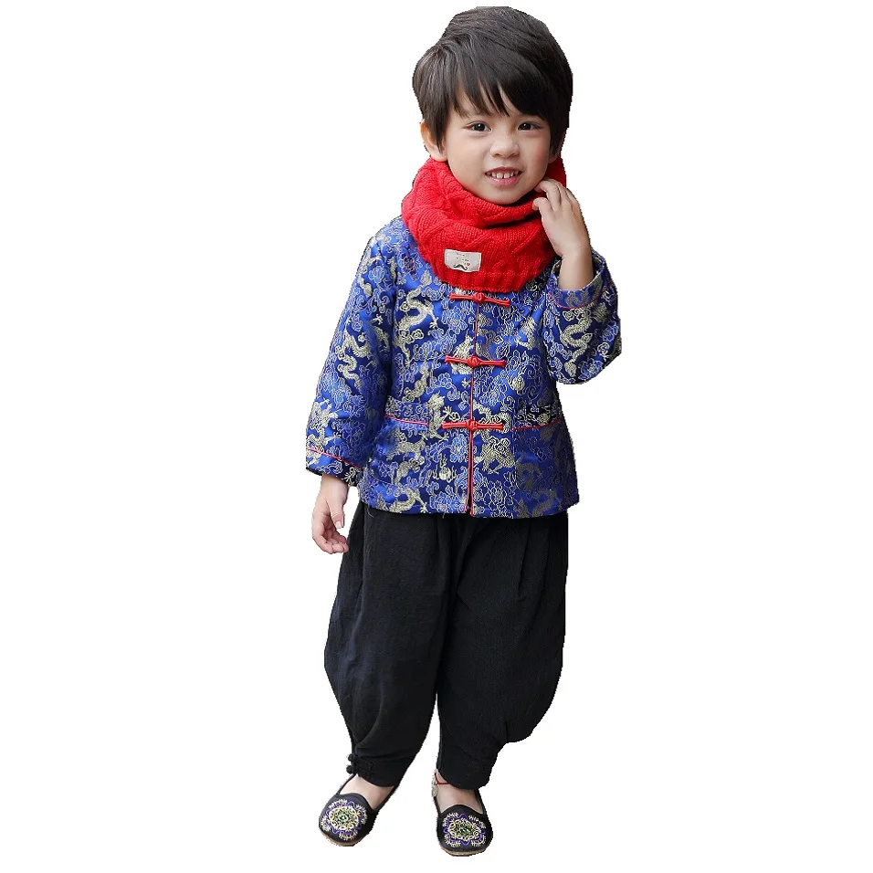 Китайское Детское пальто с драконом костюм Тан китайский кардиган одежда для маленьких мальчиков Детская тонкая верхняя одежда детская куртка праздничное платье
