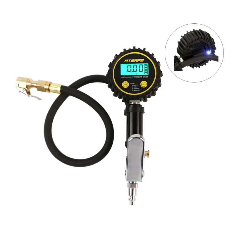 

Digital Tire Inflator Pressure Gauge with Light in the back Air Chuck Heavy Duty with Rubber Hose Quick Connector All Vehicles