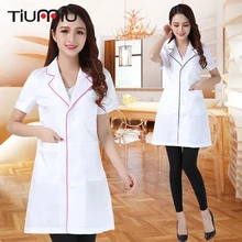 Новое поступление, летняя Больничная Униформа доктора, Женская медицинская Униформа с короткими рукавами, одежда для салона красоты с v-образным вырезом, белое лабораторное пальто, униформа медсестры