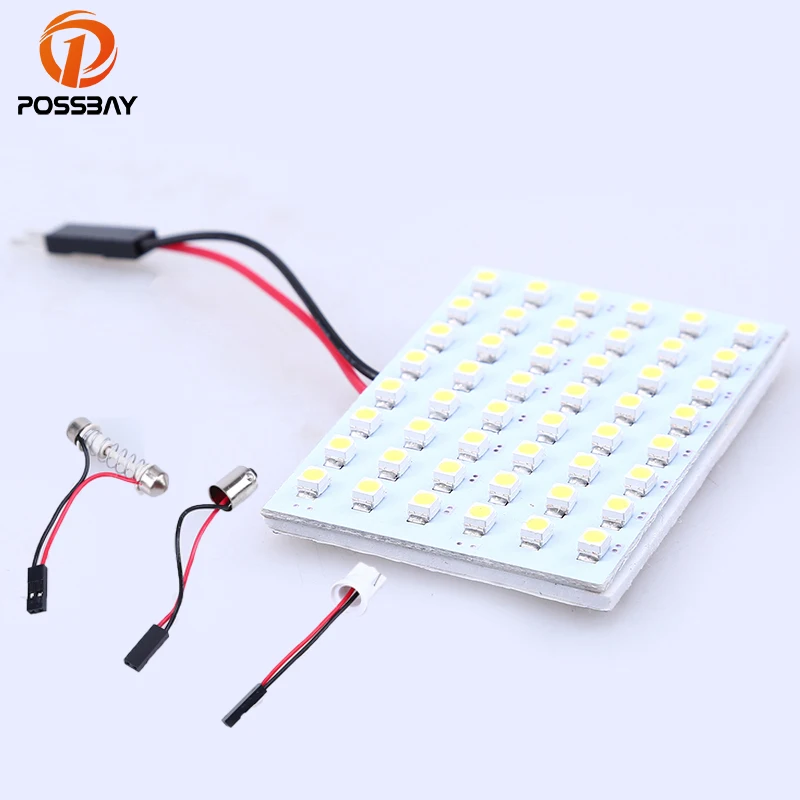 

POSSBAY W5W T10 BA9S Festoon LED Panel Lights Car Interior Reading Map Lamp 12/24/36/48SMD White Roof Dome Car Light DC12V
