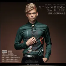 Fanzhuan Новая мужская мужской моды случайные падения человека Green Slim кофта с длинными рукавами рубашка с принтом Мужские 2035 распродажа