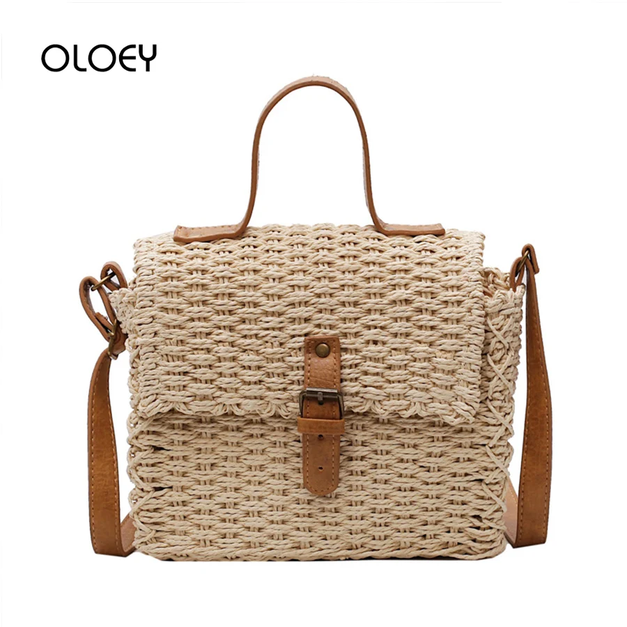 

Women's Shoulder Bag 2019 New Summer Beach Bag Rattan Woven Handmade Knitted Straw Large Capacity Tote Leather Handbag Purse Sac