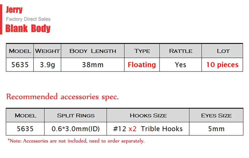 Jerry 10 шт., спиннинговая рыболовная приманка, Неокрашенная, пустой корпус, 38 мм, Плавающие жесткие приманки, воблер, кренкбейт, приманки для морской рыбалки
