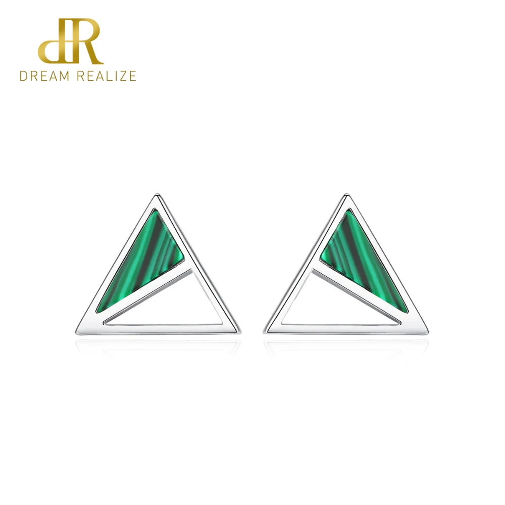 

DR New Real 925 Sterling Silver Turquoise Created Triangle Stud Earrings for Women Fine Jewelry Earring Boucle D'Oreille Gift