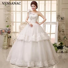 VENSANAC Flowers One Shoulder Tiered Lace Appliques Ball Gown Wedding Dresses 2018 Crystal Backless Bridal Gowns VENSANAC Flowers One Shoulder Tiered Lace Appliques Ball Gown Wedding Dresses 2018 Crystal Backless Bridal Gowns