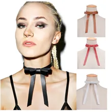 Gothic Punk Plain Black PU Leather Bowknot Bow Choker Necklace Women 90’s Harajuku Chokers Necklaces Jewelry Collier Bijoux