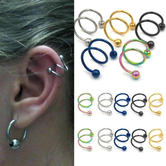 5pcs Ball Surgical Steel Double Spiral Twister Barbell Earring Ear