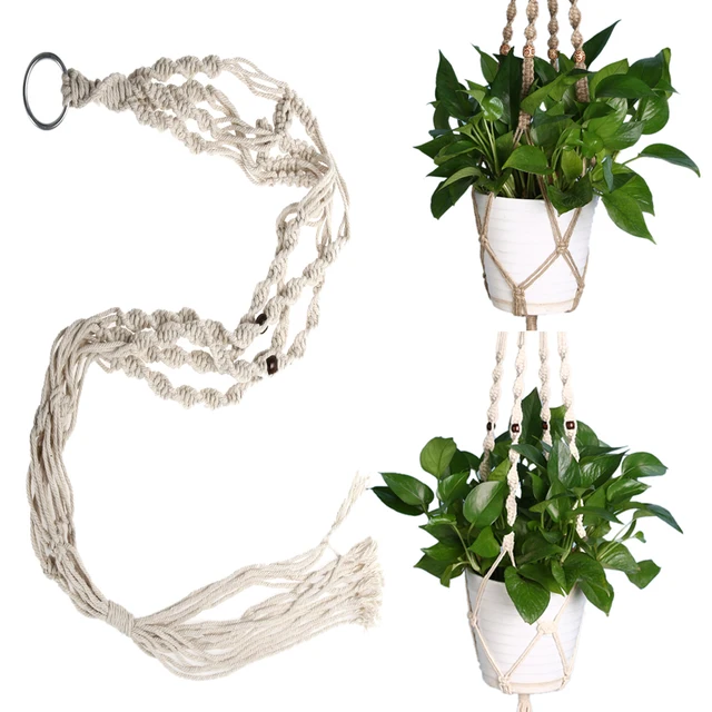 Vintage Knotted Plant Hanger Basket Flowerpot Holder Macrame Lifting Rope