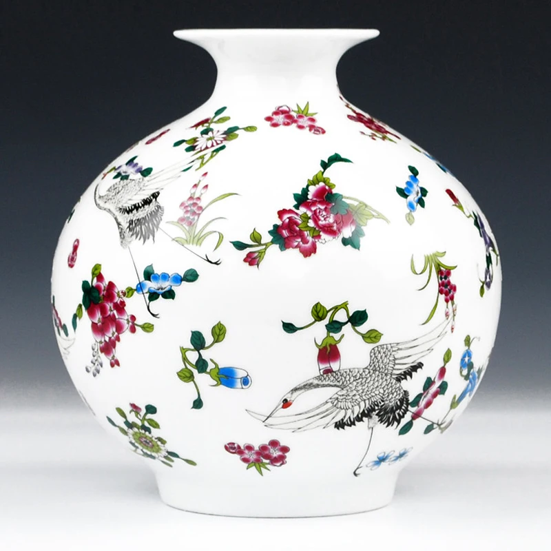 

Modelled Antique Jingdezhen Luminous Vase Flowers Bird Patterns Ceramic Table Vase Porcelain Decorative Vase Furnishing Articles