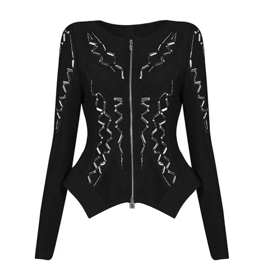 

Style Number J081 studded black long sleeve jacket with zipper
