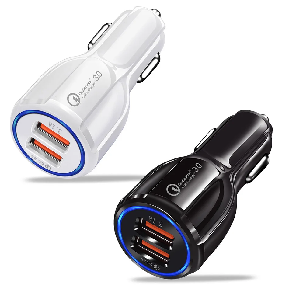 Автомобильное зарядное устройство USB Quick Car Chargeur 3,0 Универсальный 2 порта для iPhone Xs samsung S10 кабель 3A Быстрая зарядка мобильный телефон автомобильное зарядное устройство