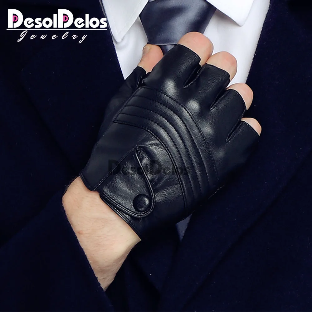 New Leather Gloves Round Nail Luva Punk Hip-hop Half-finger Motociclista Tactical Gloves Without Fingers 2019