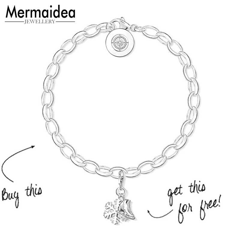 

Silver Zirconia Basic Bracelets Cross Link Chain with Snow Ice Skates Charms Trendy DIY Charm Bracelet Jewelry Gift For Women