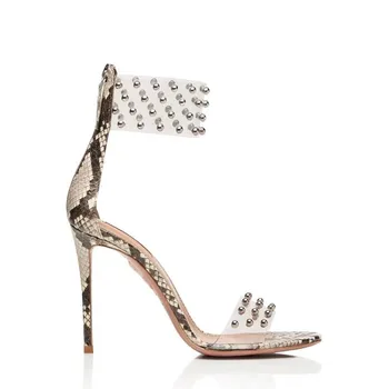 

2019 Hot Selling Transparent PVC Sandals Ankle Strap Studed High Heel Pumps Women Party Shoes