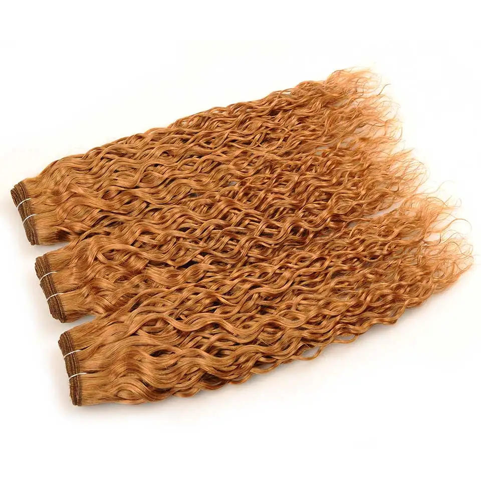 Pinshair Per-Colored 3 Pcs Lot Brazilian Water Wave #27 Honey Blonde Human Hair Weave Non Remy Bundles 10-26 Inch Wet Wavy Hair (9)