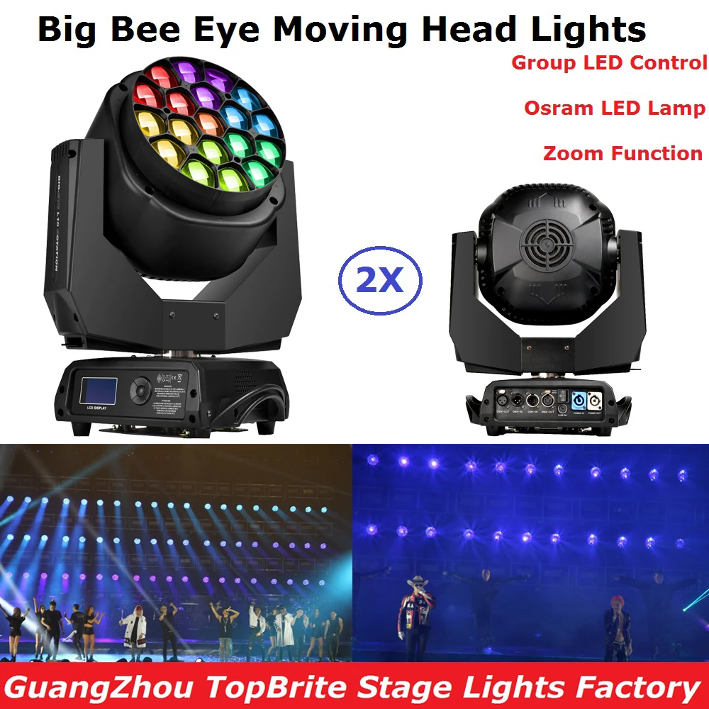 

2Pack In Flightcase 19X15W RGBW 4IN1 Big Bee Eye Moving Head Zoom Light Professional Stage Moving Head Washer Lights LCD Display