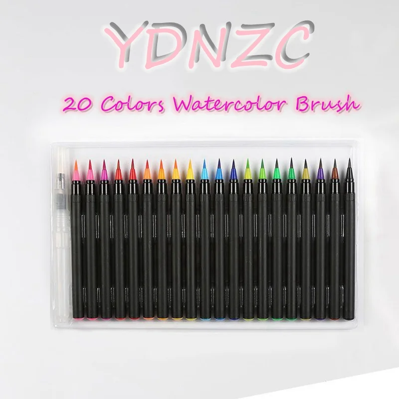 YDNZC 20 цветов/набор кисть цвета воды профессиональные художественные Маркеры Ручка со смываемыми чернилами Мягкая головка цвет фонтан фломастеры наконечник подарочная коробка - Цвет: 20 Colors