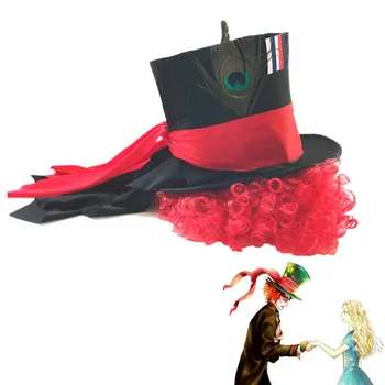 

Costumebuy Alice in Wonderland Mad Hatter Hat cosplay Tarrant Hightopp Orange Red curly hair Mr mad hat wig Role Play Mad Hat