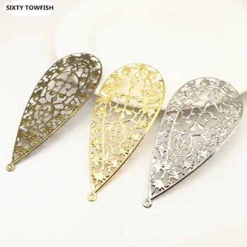 

10 Pieces/lot 37x87mm 3 Colors Metal Filigree Teardrop Flower Slice Charms base Setting Jewelry DIY Components Findings B19007