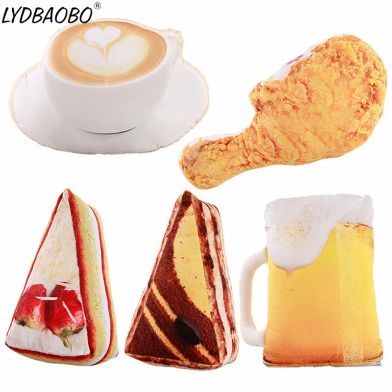 

LYDBAOBO 1PC Stuffed Sofa Cushion 3D Simulation Food Shape Plush Pillow Creative Cake Coffee Beer Plush Toys Kids Birthday gifts