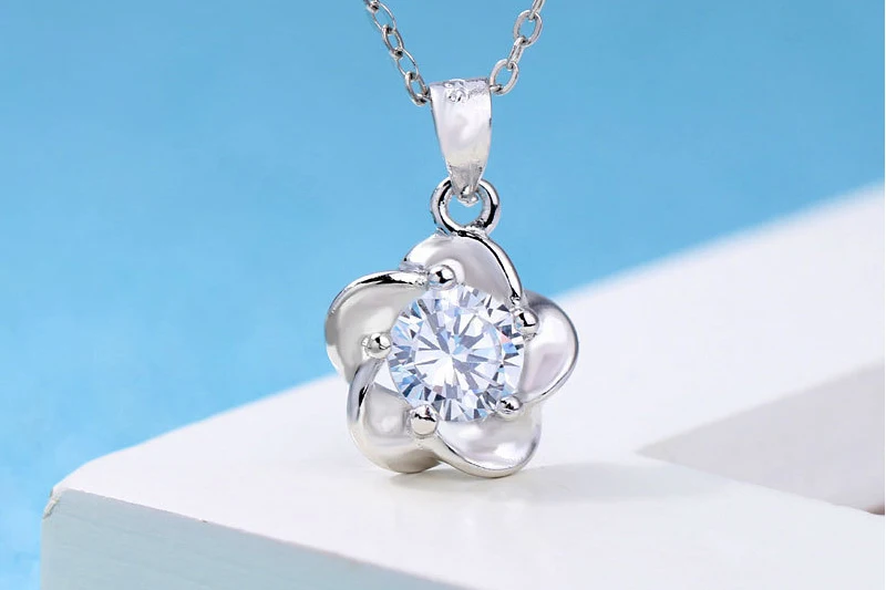 Элегантное цветочное ожерелье женское 925 пробы Серебряное белое/фиолетовое CZ подвеска из камня и хрусталя ожерелье модное ювелирное изделие