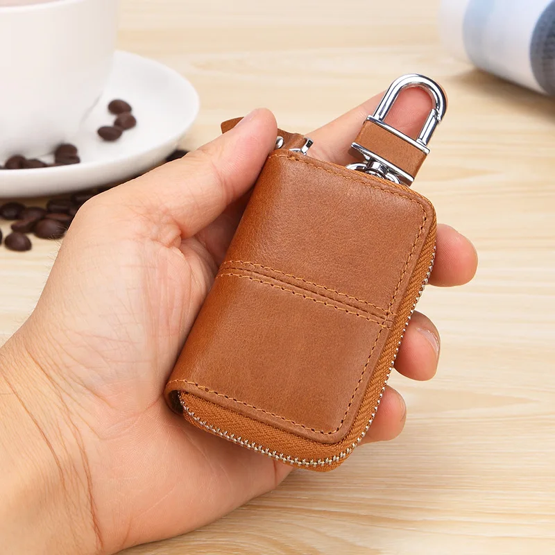 

New Arrival Genuine Leather Men Car Key Case Women Key Wallet Holders Housekeeper Multifunctional Double Zipper Square Home Key