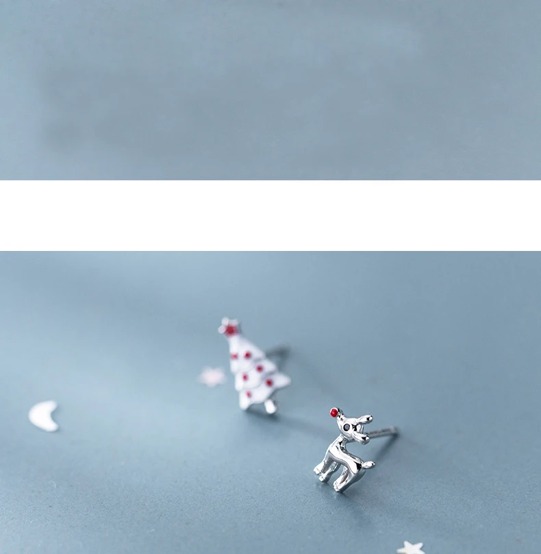 MloveAcc 925 пробы серебряные серьги олень Рождественская елка ассиметричные серьги для Для женщин девочек Рождественский подарок ювелирные изделия