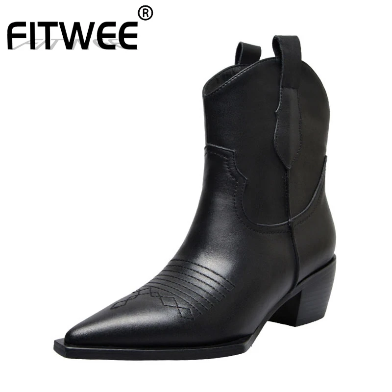FITWEE из натуральной кожи Офисные дамские модные черный белый цвет сапог на каждый