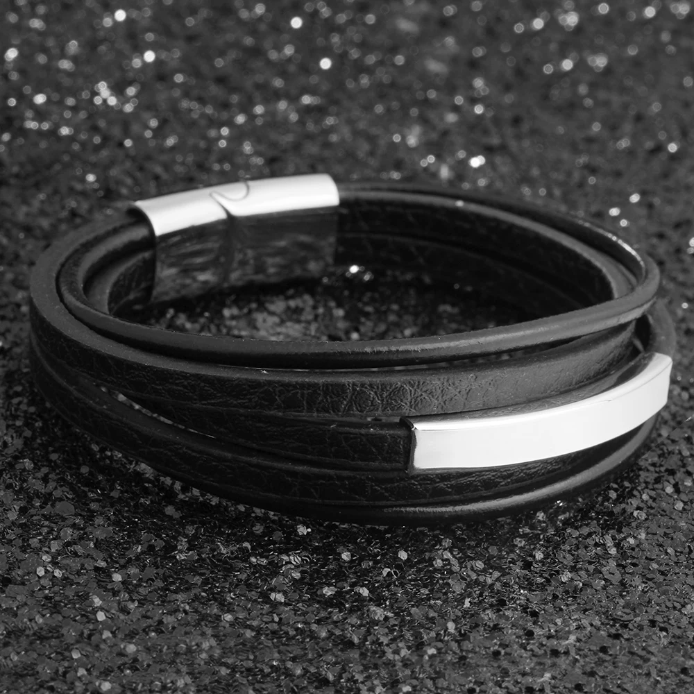 Pulseira Masculina Clean Couro e Aço