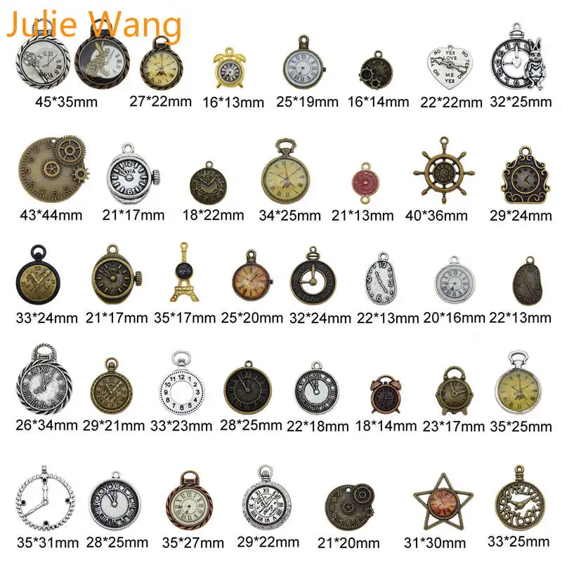 Julie Wang 10 шт. Случайные Смешанные часы лицо шармы сплав ожерелье кулон находка