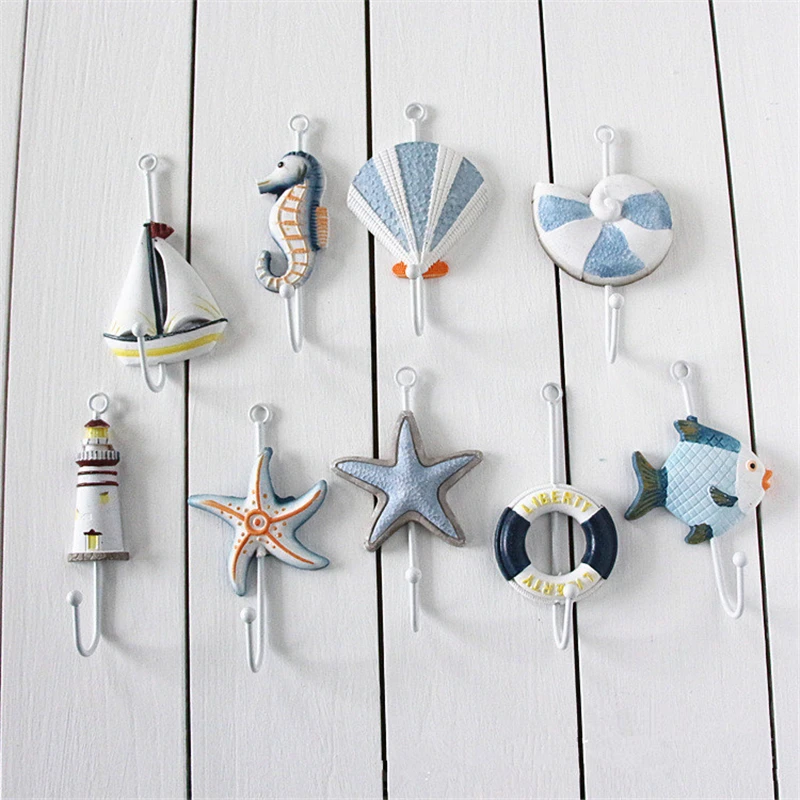 

2017 Mediterranean Style Wall Hooks Anchors Fish Slipper Boat Shaped Living Room Hanging Decoration Nautical Decor mix 5pcs/lot