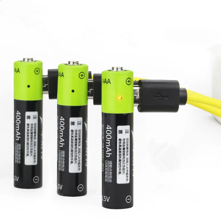 Cncool 10pcs/lot 1.5V AAA 400mah li-polymer li-ion lithium rechargeable battery USB battery with USB charging line