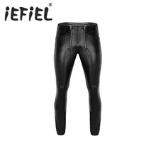 Новое поступление, черные мужские мягкие узкие штаны из искусственной кожи, эластичные длинные леггинсы, ночные трусы с мешочком на молнии