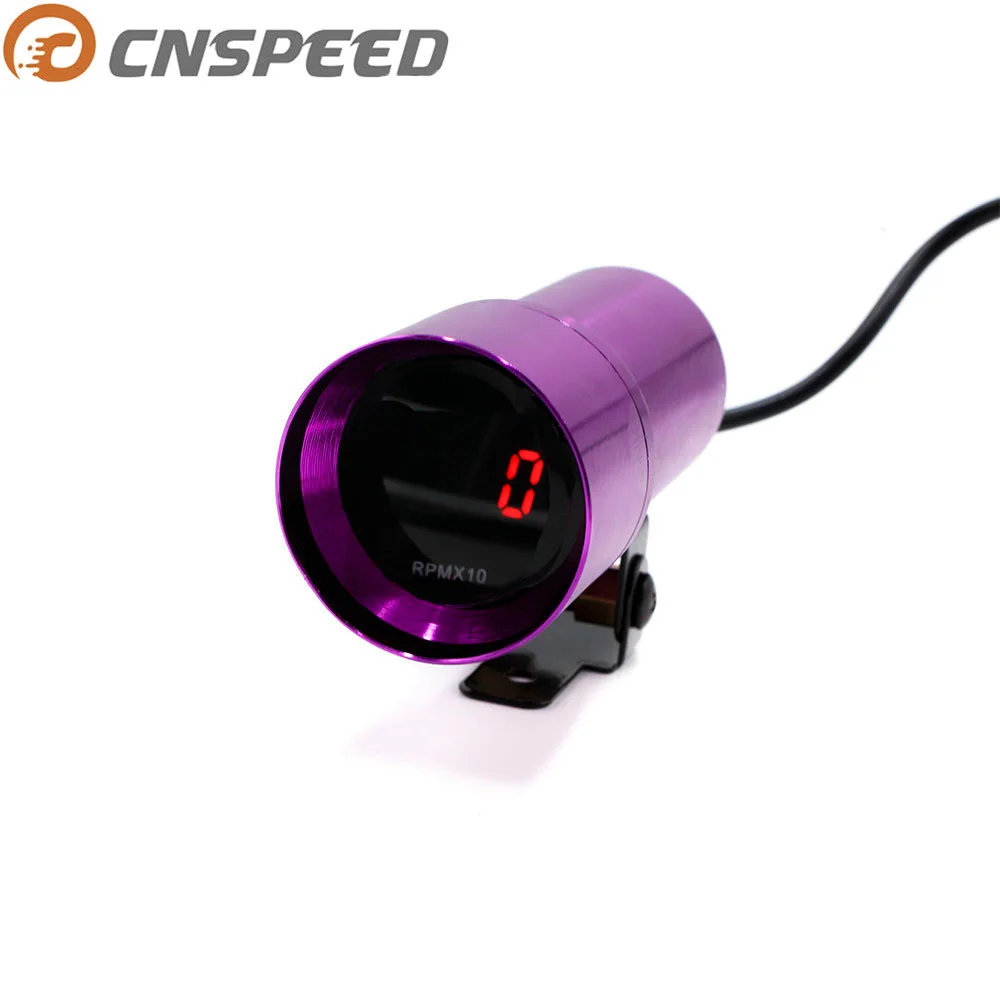 

CNSPEED 37mm Mini Digital Car Auto Tachometer Gauge 0~8000 RPM Meter 12V Red LED Micro Smoke Lens Purple Car Meter YC100150-PL