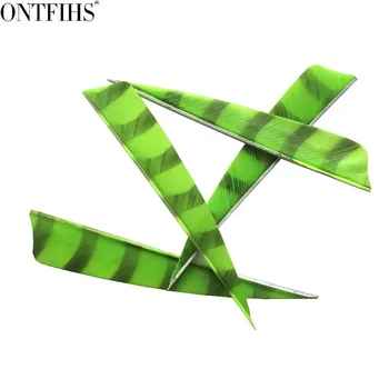 

ONTFIHS RW - 100pcs 4" Shield Cut Fluorescent Green Striped Double Side Arrrow Feather Fletching Archery Fletches Feathers