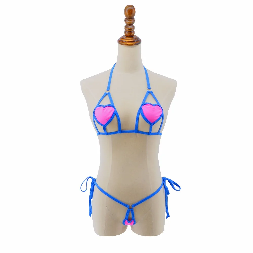 Blue&Pink Heart Micro Bikini G String mini Bikinis Sexy Thong Biquini Swimsuit Beachwear Multi Color Tiny Bathing Suits