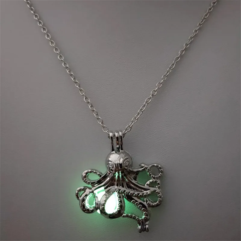 Горячая Распродажа Ретро Серебряный Осьминог светящийся медальон кулон ожерелье светящееся в темноте ожерелье винтажное украшение для женщин чокер