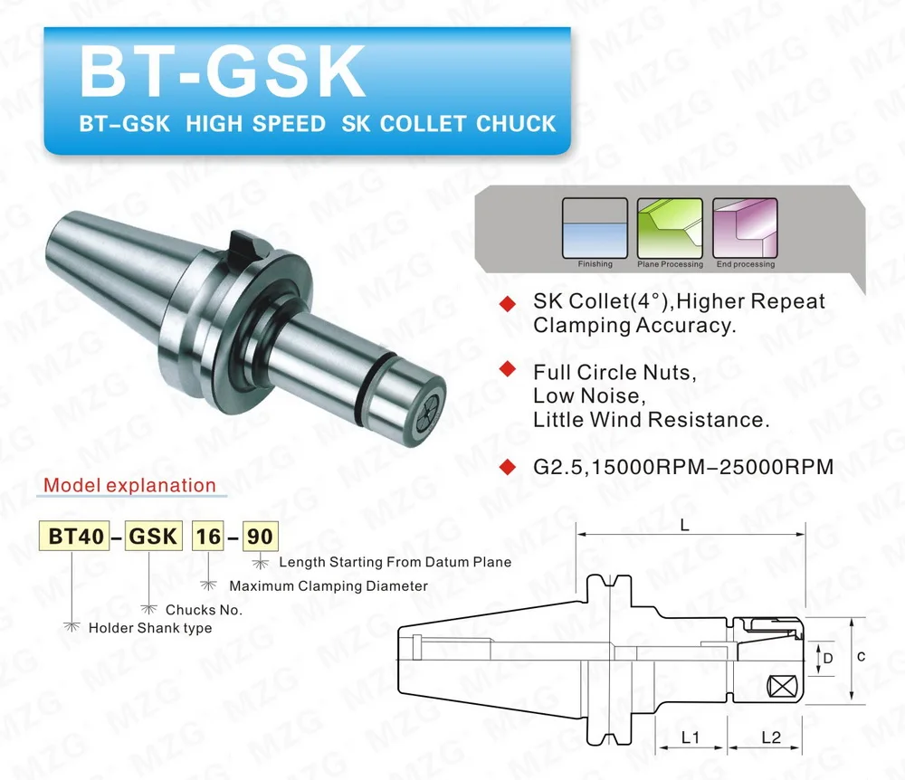 MZG BT30-GSK10-60 BT30 высокоточное фрезерование фрезы держатели инструментов для фрезерной обработки инструменты Вертикальная Концевая фреза буровая Штанга